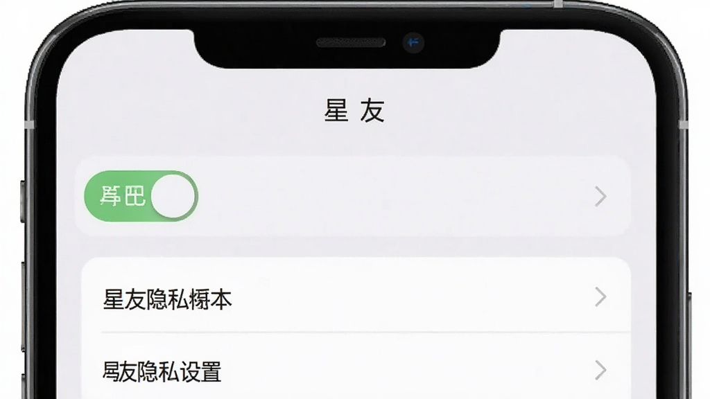 星友隐私设置页面,手机屏幕内显示开关按钮与选项列表,顶部有“星友”字样,背景为浅灰色,界面干净整洁,风格简约,高清画质,无多余装饰