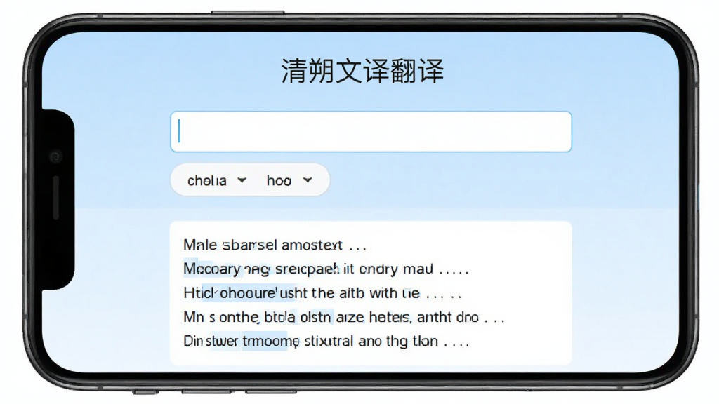 清朔文译翻译软件主界面截图,居中显示翻译输入框和语言选择栏,上方为软件名称“清朔文译翻译”标题,下方展示中英文对照翻译结果,整体采用浅蓝色与白色搭配的简洁风格,界面干净无多余按钮,画质清晰,手机屏幕展示效果,无多余元素