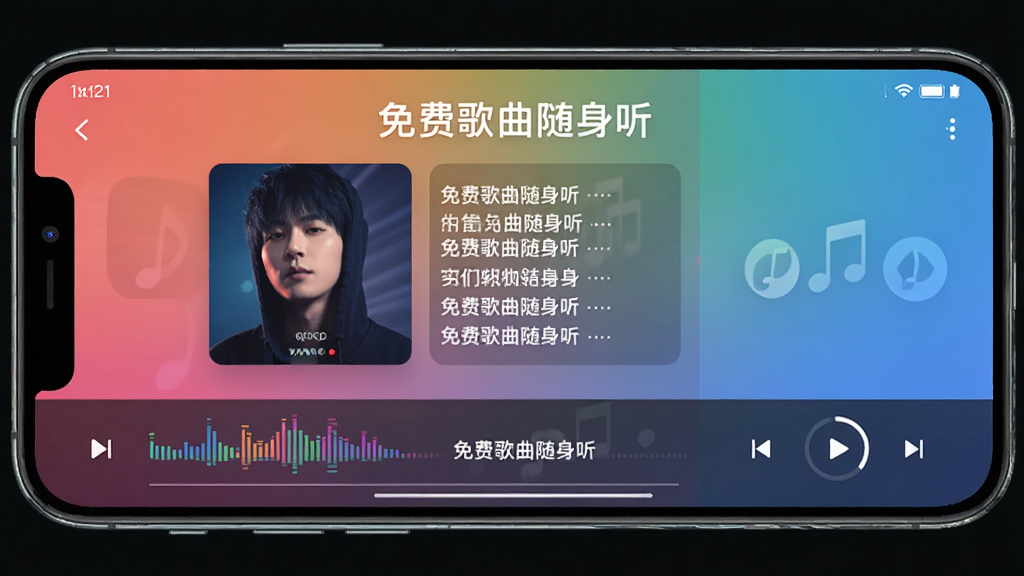 手机横屏展示音乐播放器界面,中央显示