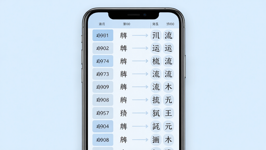 借问八字排盘大运流年推演界面,画面展示手机屏幕内大运列表与流年干支排列,时间轴清晰,背景为淡蓝色调,主体为手机与数据列表,布局纵向排列,排版规整,风格清新浅色,细节上大运年份与干支文字清晰,画质高清,干净,无多余元素