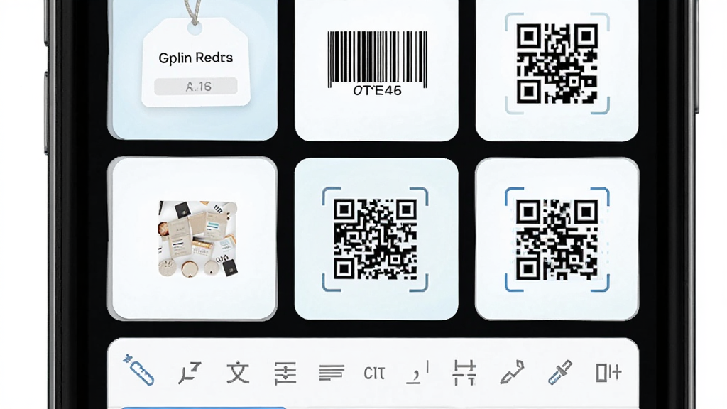 GPLife模板编辑功能展示图,主体为手机屏幕内显示多个标签模板卡片,布局为网格排列,排版整齐有序,风格为清新浅色UI风,细节包含价签模板、条码模板、二维码模板、文字编辑工具栏,画质高清干净无多余元素