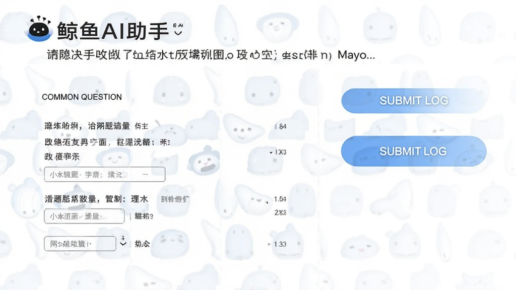 一张展示“鲸鱼AI助手”帮助与反馈页面的图片,页面中包含常见问题列表和提交日志按钮,背景为白色,风格简洁,细节文字清晰,画质高清,干净,无多余元素