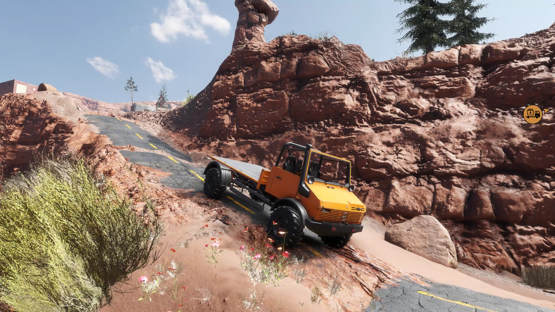 越野货运牵引车模拟(OffroadCargoTractorTrolleySimulator) 泥泞山路重载下坡画面