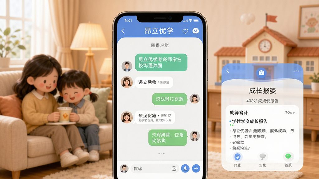 ������ѧ��ʦ��У��ͨ���棬����չʾ�ֻ���Ļ�ϵ�����Ի����ѧ���ɳ����棬��������ܰ�ļ�ͥ��ѧУ���ӳ��������ֶԳƣ�������Բ�ǣ�ϸ�ڰ�����Ϣ���ݺ�ͷ��ͼ�꣬���ʸ��壬�ɾ����޶���Ԫ��