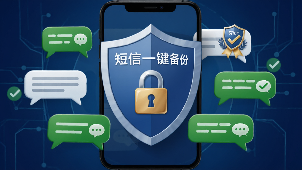 一部手机屏幕显示盾牌和锁图标保护着短信气泡,盾牌上印有