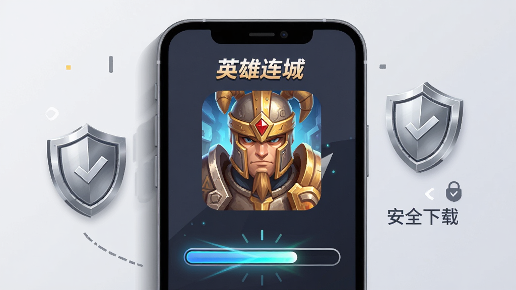 手机游戏安装界面截图风格插画,画面展示一部智能手机屏幕中正在安装