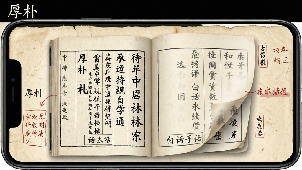 手机应用中展示中医古籍阅读界面,屏幕上方显示