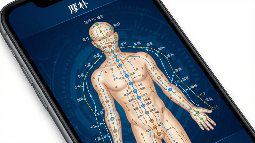手机应用中展示人体经络穴位图界面,应用名称为