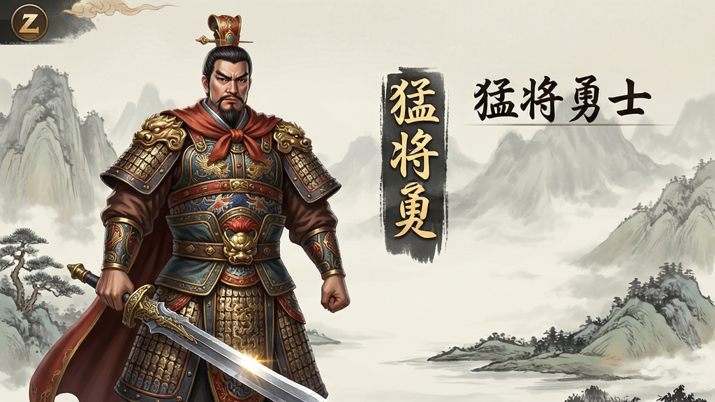 手机游戏武将详情界面,画面中展示一位三国武将的全身立绘,旁边有