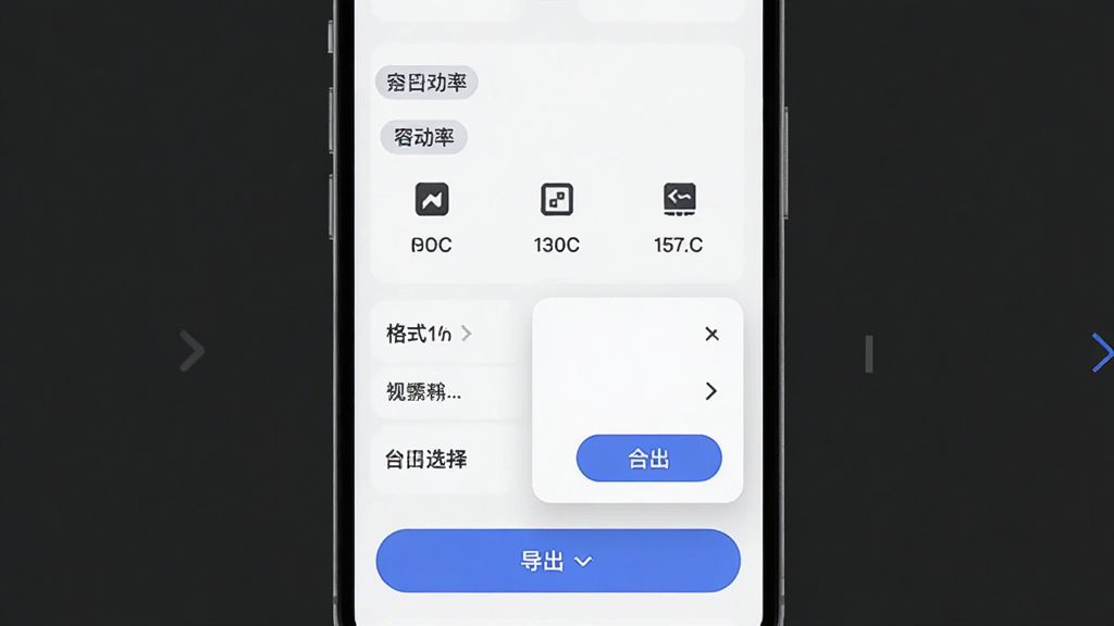 抖目剪辑视频导出设置页面,主体为手机屏幕显示分辨率选项和格式选择菜单,布局采用纵向列表结构,排版简洁,风格为浅色简约商务风,细节包含分辨率标签、格式图标、导出按钮,画质高清,画面干净,无多余元素
