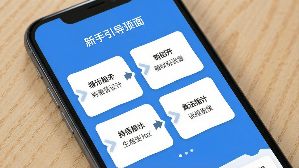 一张展示“下次一定赢”软件在新手引导页面的图片,主体是手机屏幕显示着简洁的引导步骤,布局为分步式卡片,排版清晰,风格为扁平化指引风格,细节包括箭头指示和提示文字,画质高清,干净,无多余元素。