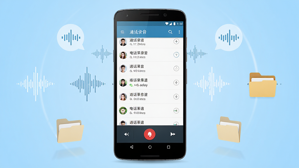 һ��չʾ�绰¼�����������������ͼƬ������������һ����׿�ֻ����ֻ���Ļ����ʾ��ͨ��¼���б���¼����ť�������Ǽ���ǳ��ɫ���䣬��Χ����������ͼ����ļ���ͼ�꣬��������ˬ�ɾ����Ű���жԳƣ�ϸ�����������ʸ��壬�޶���Ԫ��