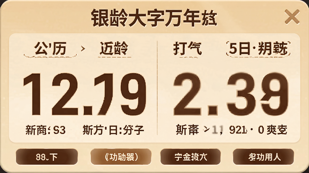 银龄大字万年历软件主界面展示,画面中央是一块超大字体日历面板,显示公历日期和农历信息,整体布局简洁清晰,采用温暖米黄色背景搭配深棕色文字,风格温馨适老,细节上突出大字号排版和功能按钮分布,画质清晰干净,无多余元素