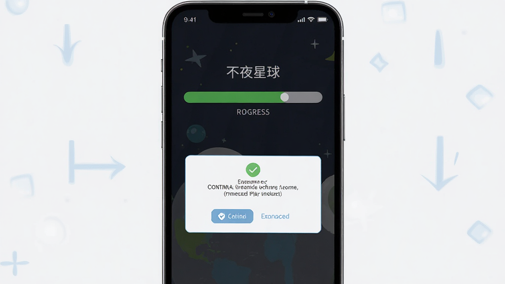 不夜星球安卓手机安装步骤示意图,手机屏幕显示安装进度条和权限确认弹窗,背景简洁,突出安装操作指引,高清画质,无多余元素
