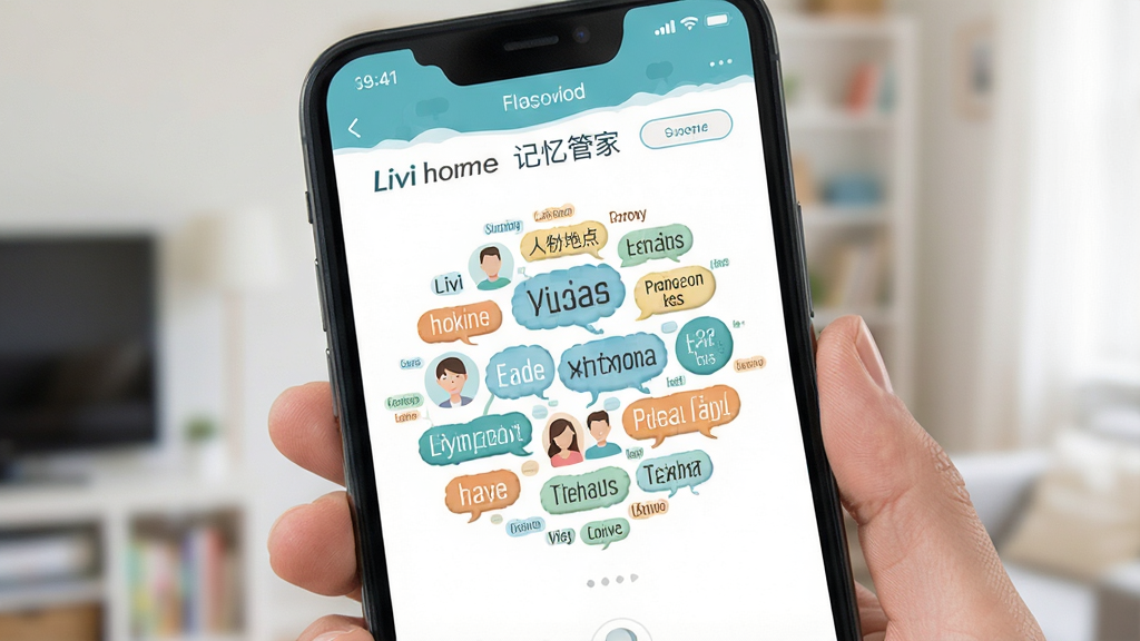 Livi home记忆管家 标签筛选界面 多维度标签云 人物地点事件分类 手机UI展示 清新配色 扁平化设计 高清画质 无杂乱元素