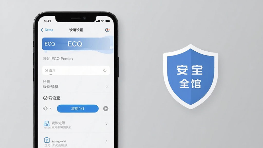 手机屏幕显示ECQ应用设置界面,旁边有盾牌和