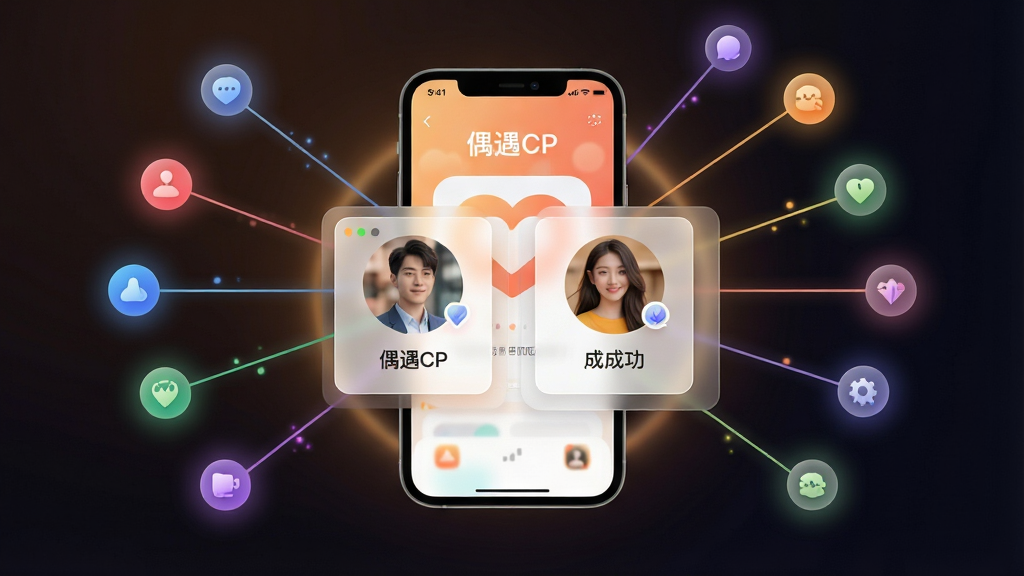 一张AI生成的社交匹配概念图,画面主体是名为