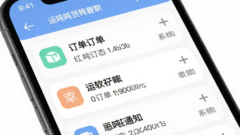 运吨吨货主软件消息通知中心界面展示,手机屏幕内排列着多条订单状态提醒和系统通知,图标清晰,配色柔和,画面中带有运吨吨货主名称,画质干净,无多余元素