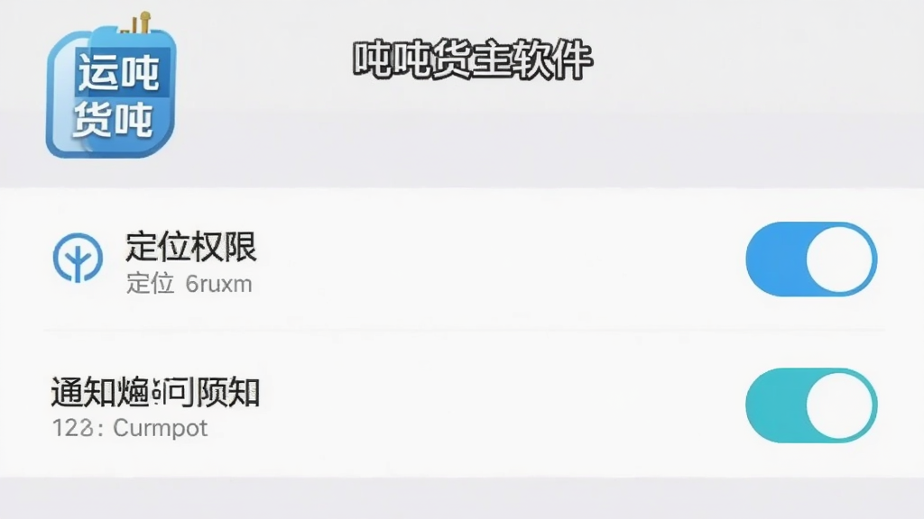 运吨吨货主软件在手机上的权限设置界面截图,画面显示定位权限和通知权限的开关按钮,背景为系统设置页面,风格简洁,带有运吨吨货主图标,画质清晰,无多余元素